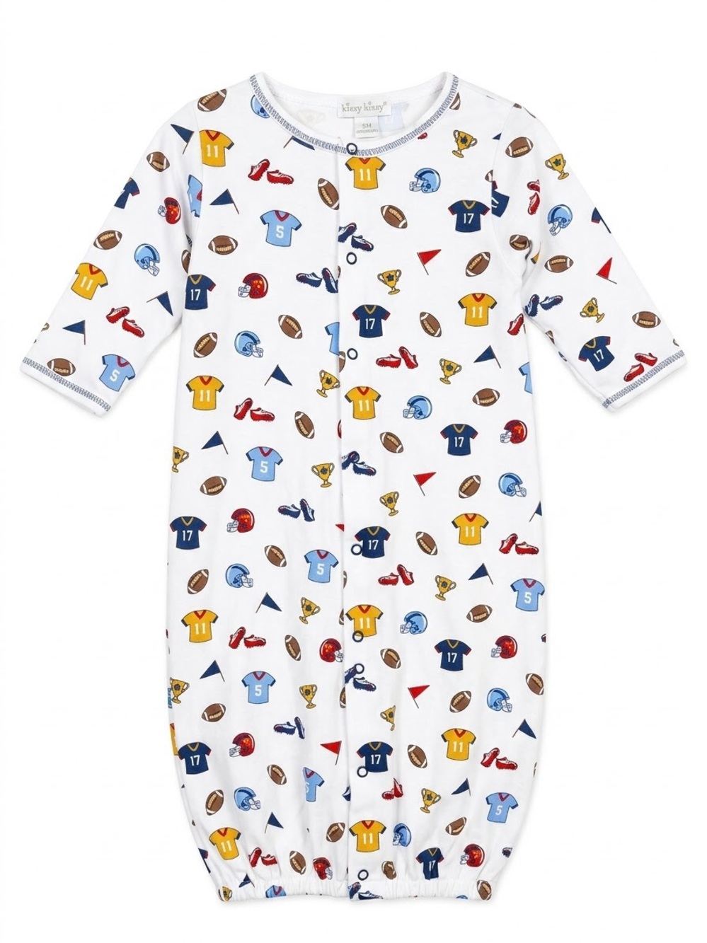 NEW KISSY KISSY Baby Boy Football Fever Pima Converter Gown Small NWT